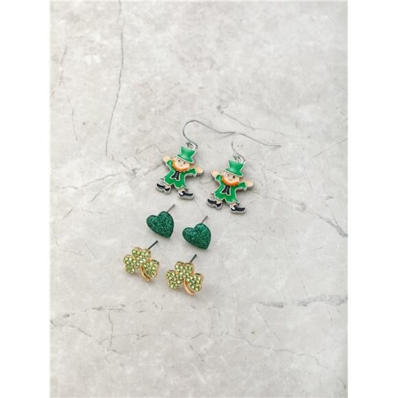 St. Patrick's Day Leprechaun Earrings Trio Set - 3 Pairs Festive Holiday Jewelry - Picture 2 of 3